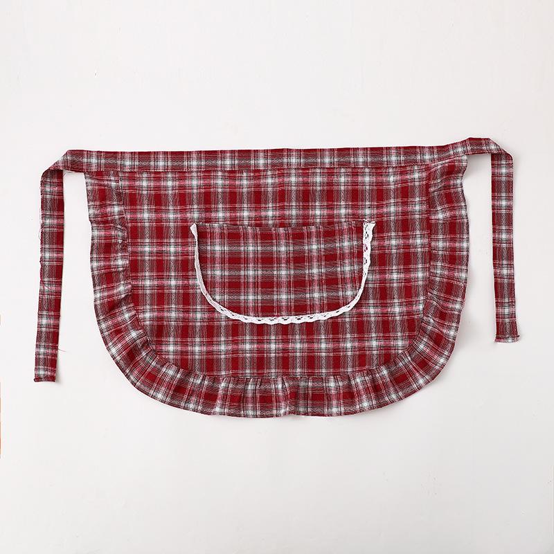 Apron Square Check Half Waist Apron Cotton Material Stain Resistant Breathable Home Cooking Work Clothes Kitchen Accessories