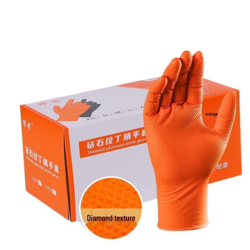 Czarne Pomarańczowe Rękawice Nitrylowe ze Wzorem Diamentowym: Gruby, Odporny na zużycie, Wodoodporny, Olejoodporny do napraw samochodowych