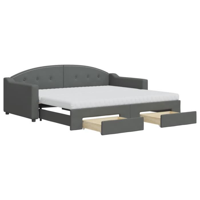 VidaXL Daybed with Trundle and Drawers Dark Grey 90x190 Cm Fabric 3197595