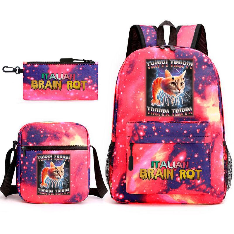 School Bag Tongtongsahur Cartoon Abstract Shanhaijing Primary School Students and Teenagers Backpack Three-piece Set L