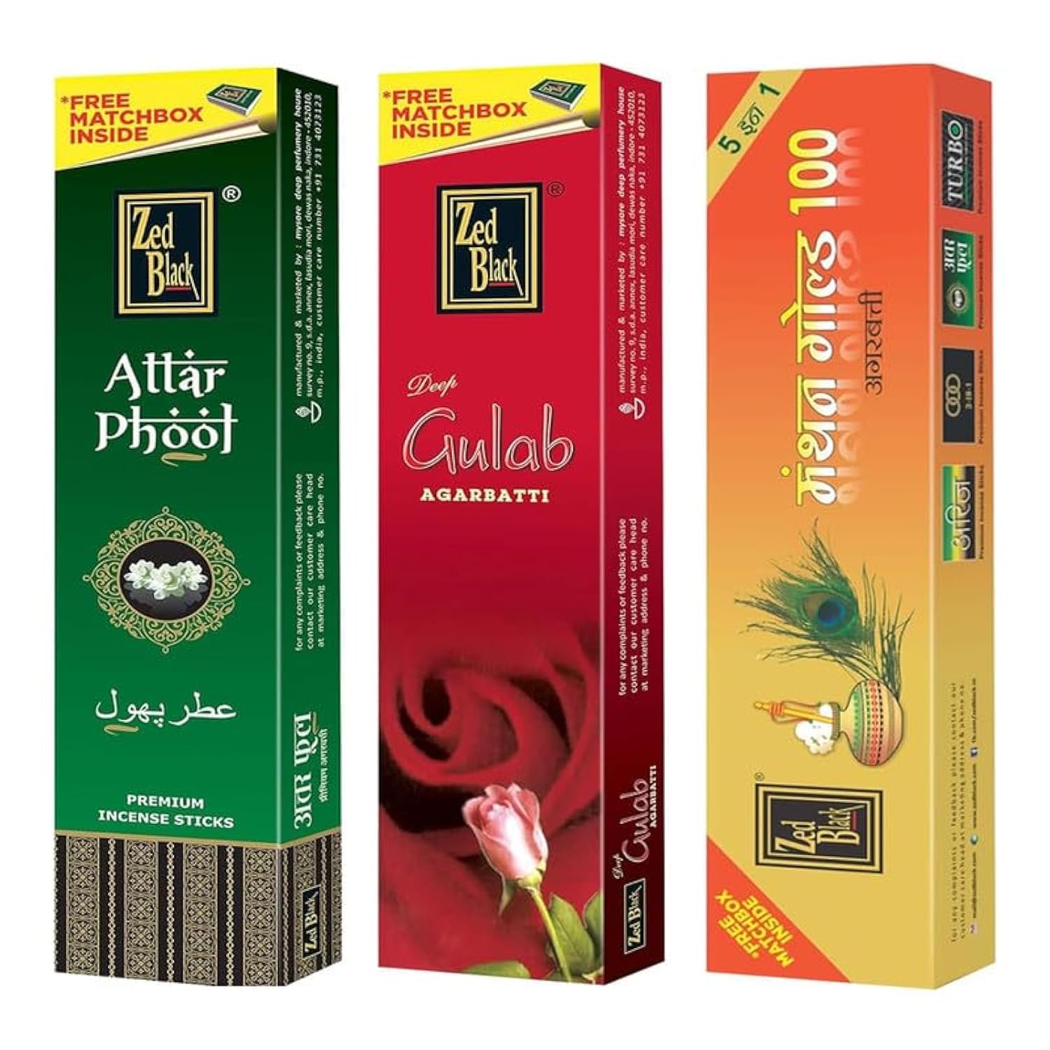 

Zed Black Premium Incense Sticks Combo With Manthan Gold, Attar Phool & Deep Gulab Fragrance Pack