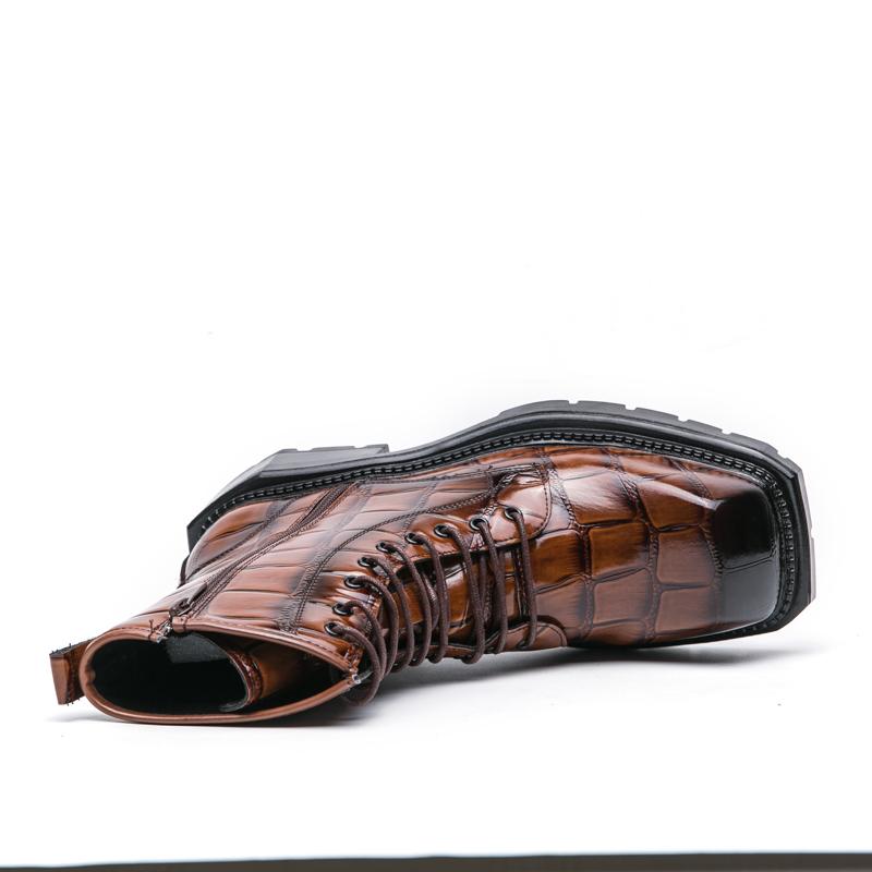 Męskie buty retro punk na grubej platformie, fajne buty podwyższające, czarne, brązowe buty motocyklowe, wysokie buty