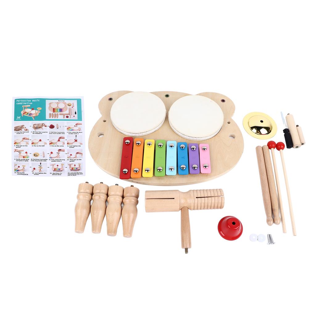 Kids Drum Set Wooden Educational Percussion All in 1 Musical Instruments for Girls Boys Gifts
