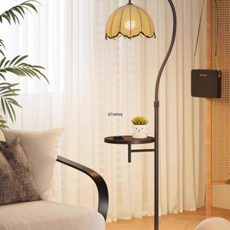 Chinese-Style Floor Lamp with Storage Rack: Living Room, Bedroom, or Study Decor