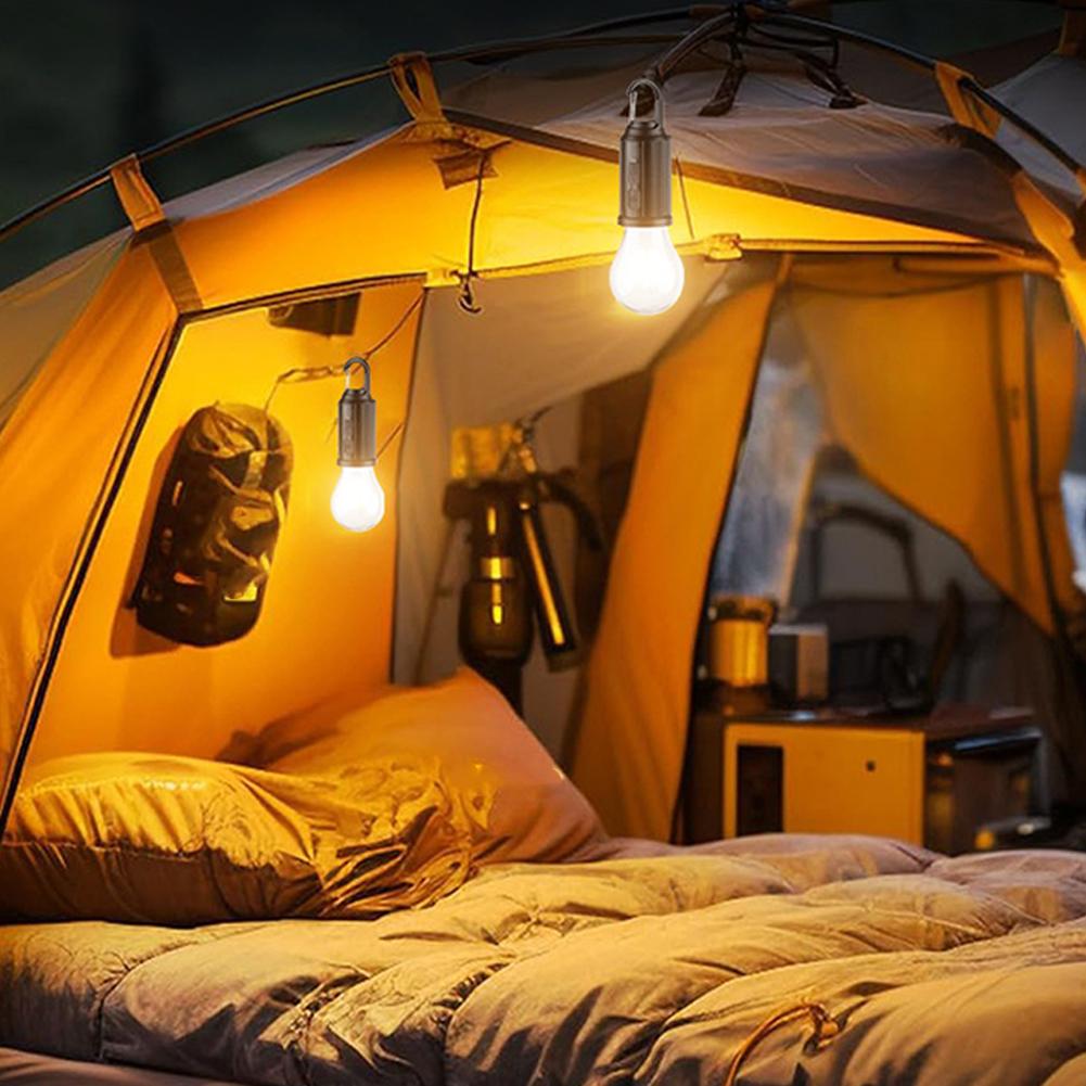 2Pcs Rechargeable Camping Light Bulbs Portable LED Camping Lanterns Hanging Tent Lamp With Hook For Hiking Fishing Backpacking