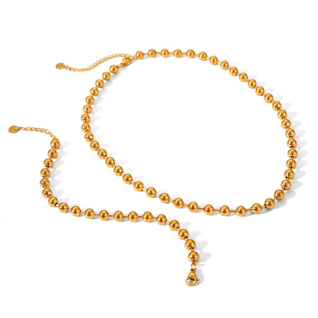 Fashionable minimalist titanium steel round bead chain necklace, unique trendy 18K gold stainless steel bracelet