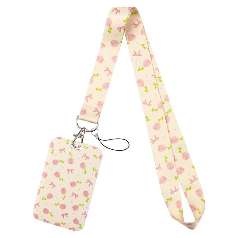 Cute Bow Pattern Lanyard with Clear ID Badge Holder Detachable Durable Strap for Outdoor Activity Pass Office Work Use