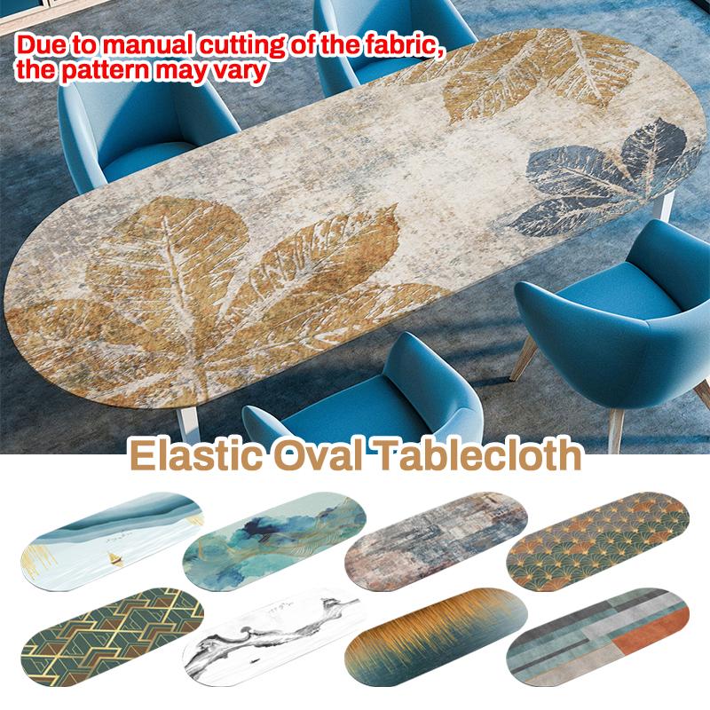 Oval Table Cover Oil-Proof Elastic Fitted Edge Dining Tablecloth Waterproof Outdoor Picnic Courtyard Coffee Tea Table Cloth