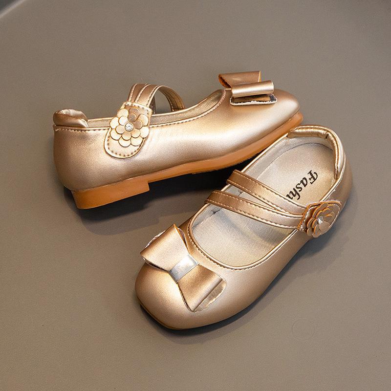Square-toe Girls' Leather Shoes 2025 New Style Small High-heeled Princess Medium To Large Size Children's Single Shoes