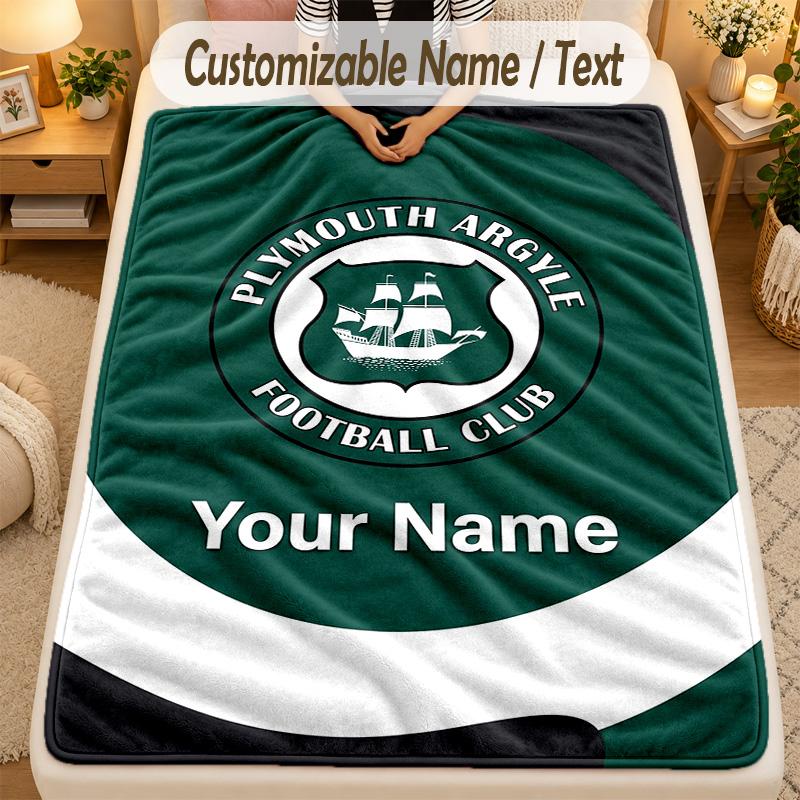 Coperta di Flanella Plymouth Argyle FC Nome Personalizzato Testo Personalizzato Morbida Calda Coperta da Divano Decorazione Casa Regalo
