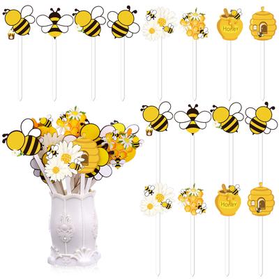 16 Stück Sommer Biene Doppelseitige Holzpicker Niedliche Honigbiene Holz Dekorativer Picker Gänseblümchen Biene Dekorativer Picker Sommer Themenparty Su