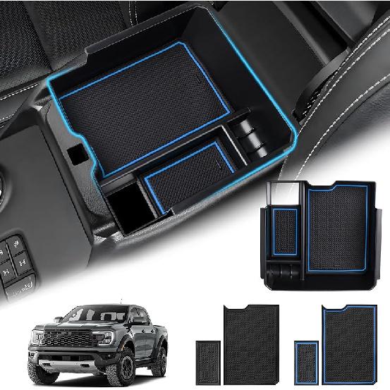 For 2025 Upgraded Ford Ranger Center Console Organizer,2024 2025 Ford Ranger Armrest Storage Box With 2 Color Mats,Ert Console Tray Ranger