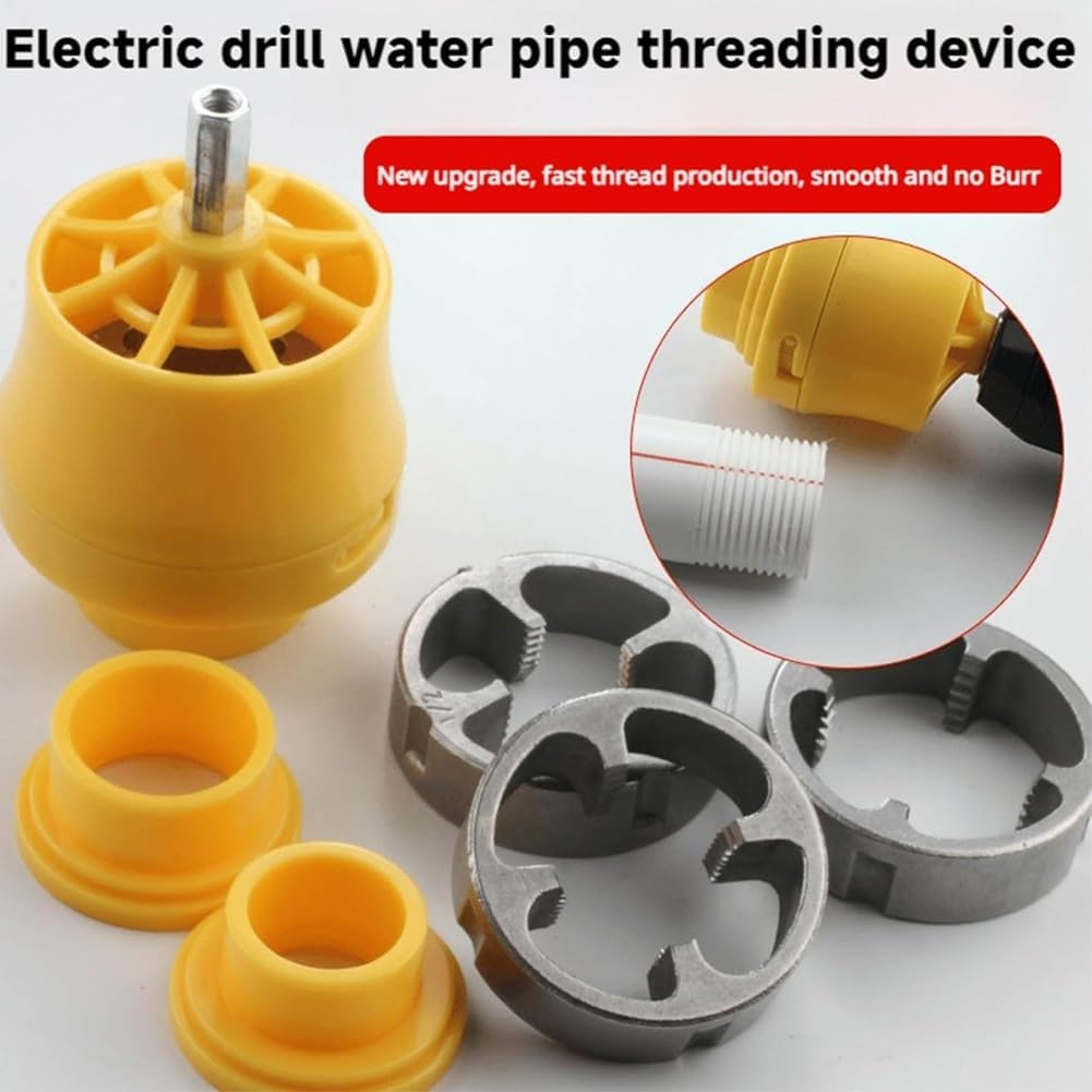 Electric Drill Compatible PVC Pipe Threader Kit, Electric PVC Thread Maker Tool, PVC Pipe Threading Plumbing Tap Die with Drill, Reusable Plastic