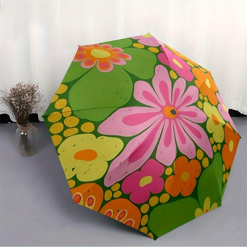 1pc Floral Pattern Automatic Open/close Folding Compact Cute Umbrella, 8-Rib Sturdy Canopy, Lightweight Portable, Commuting Use, Gift, Outdoor Umbrell