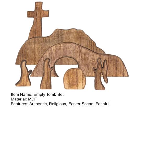 Crèche en bois représentant un tombeau vide, avec scène de la Nativité et de la Résurrection, pour la maison, le bureau ou l'église. Décoration religieuse pour Pâques.