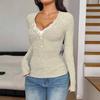 Women's V Neck Long Sleeve Knit Top Slim Fit Sexy Style Lace Trim Solid Color Blouse For Autumn Daily Wear