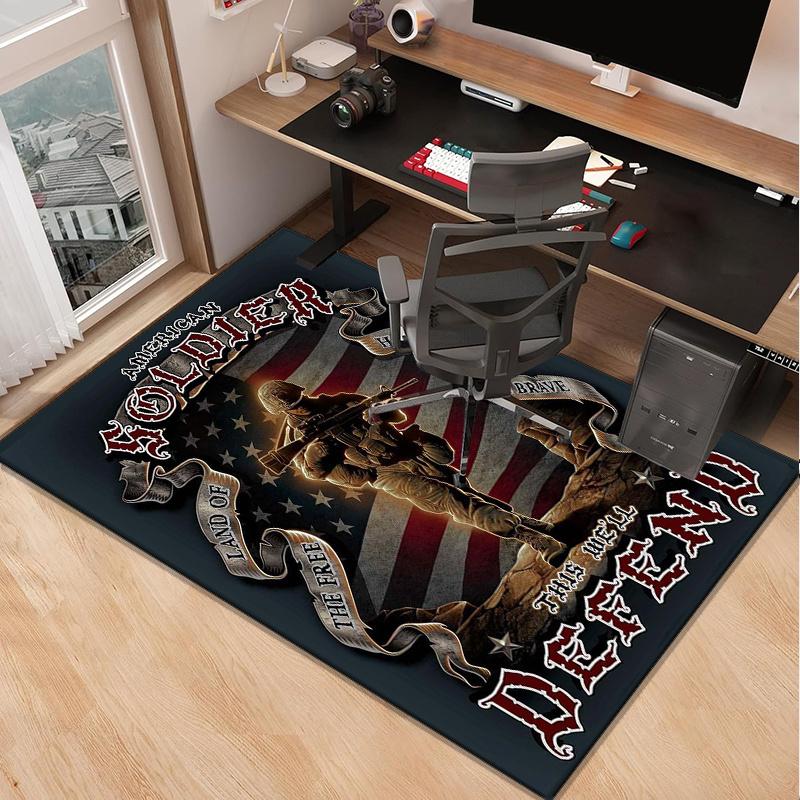 American Soldier Patriotic Rug for Home Office - Military Themed Carpet with Flag Design | Veterans Day Gift Idea 50cm x 80cm