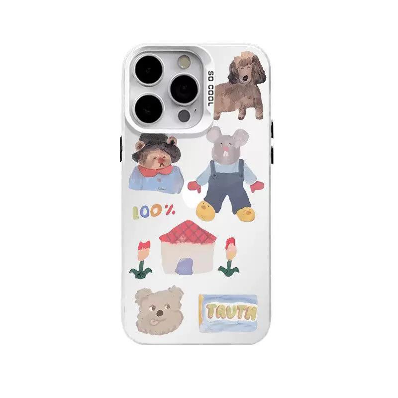 

Cute Cartoon Bear Dog Tulip Clear Phone Case, Kawaii Retro Aesthetic Soft Shockproof Protective Cover for iPhone XIAOMI 17 Ultra різнокольоровий