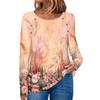 Women's Fashion Casual Round Neck Long Sleeve Floral Print Button Decorated T-Shirt Top