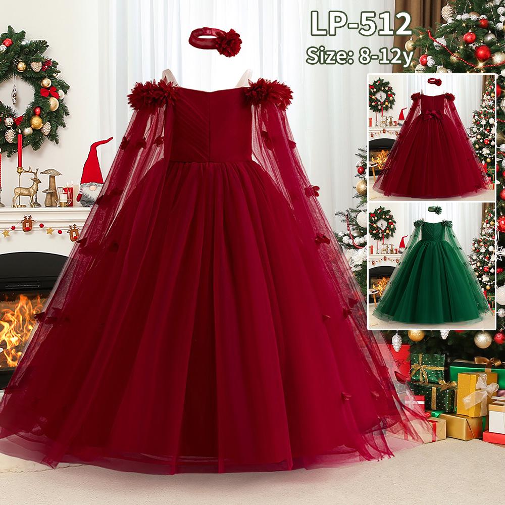 European & American Christmas Girl's Sequin Mesh Princess Dress - Long Evening & Birthday Gown