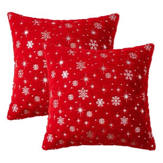 Throw Pillowcase Christmas Snowflake Printed Hidden Zipper Design Dust-proof Soft Comfortable Touch Plush Cushion Cover