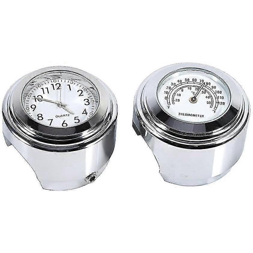Motorcycle Handlebar Watch, 7/8 "waterproof Motorcycle Handlebar Mount Digital Clock And Temp Thermometer White