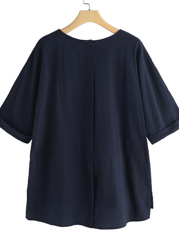 Korean Style Mid-Sleeve Cotton Linen Top - Spring/Summer Loose Fit, Round Neck, Pure Cotton Short-Sleeve T-Shirt