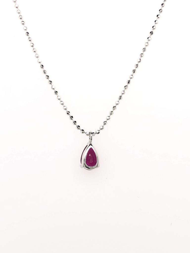 [KASHIMA] SV925 0.45ct Pear-Shaped Ruby Pendant with SV925 Cut Ball Chain
