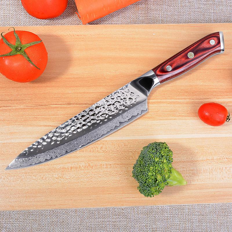 8palcový kovaný nůž z damaškové oceli kuchyňský nůž na vaření ve westernovém stylu nůž na krájení kuchyňský nůž s víceúčelovým vzorem kladiva kuchyňský nůž