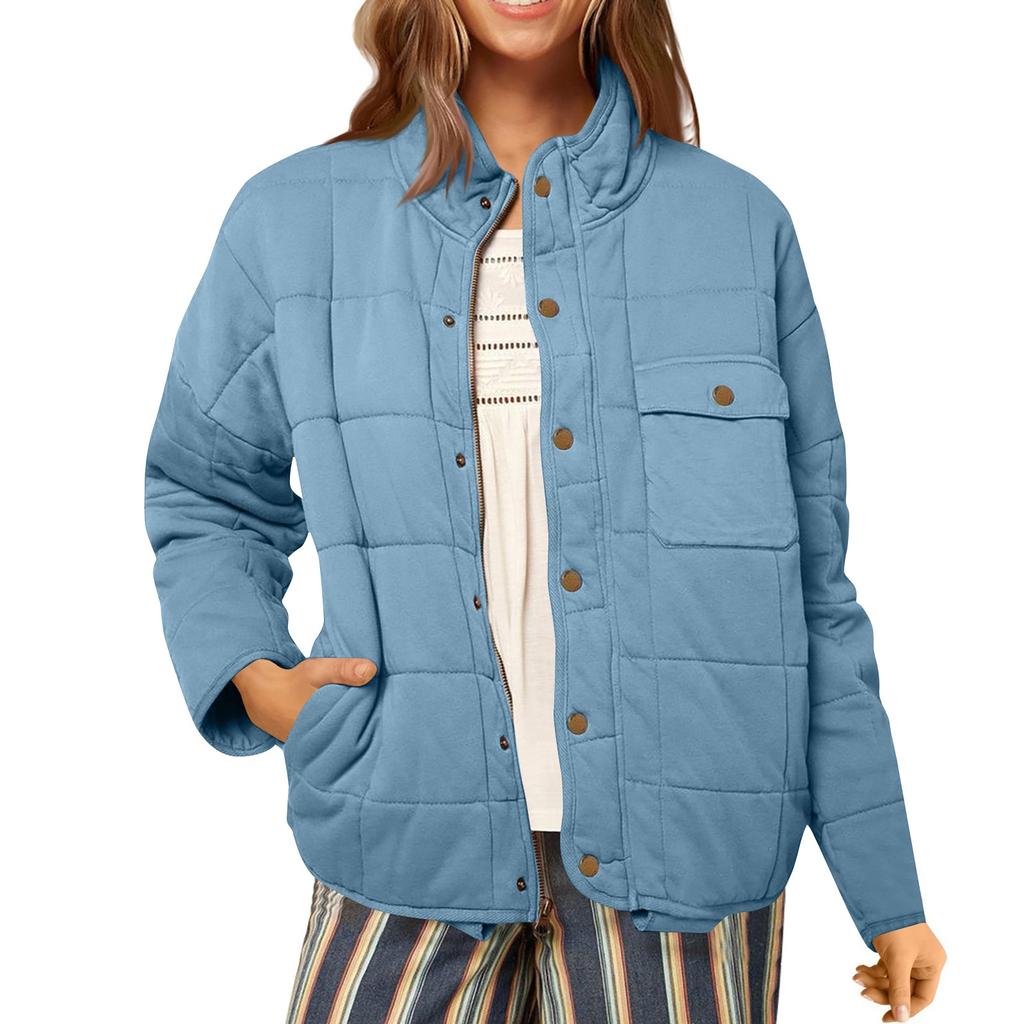 Women's Fashion Light Jacket Stand Collar Multicolor Zipper Button Coat