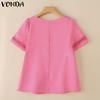 VONDA Women Short Sleeve Blouse Casual Lace Crochet Hem Hollow Tops