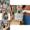 Elegant Embroidered Daisy Floral Handbag Soft Cotton Linen Tote Bag For Moms