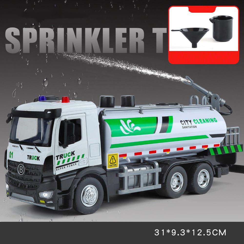 

1:32 Garbage Car Model Toy Sound Light Wheel Steering Shock Absorption Urban Sprinkler Truck Models for Boys Birthday Gifts