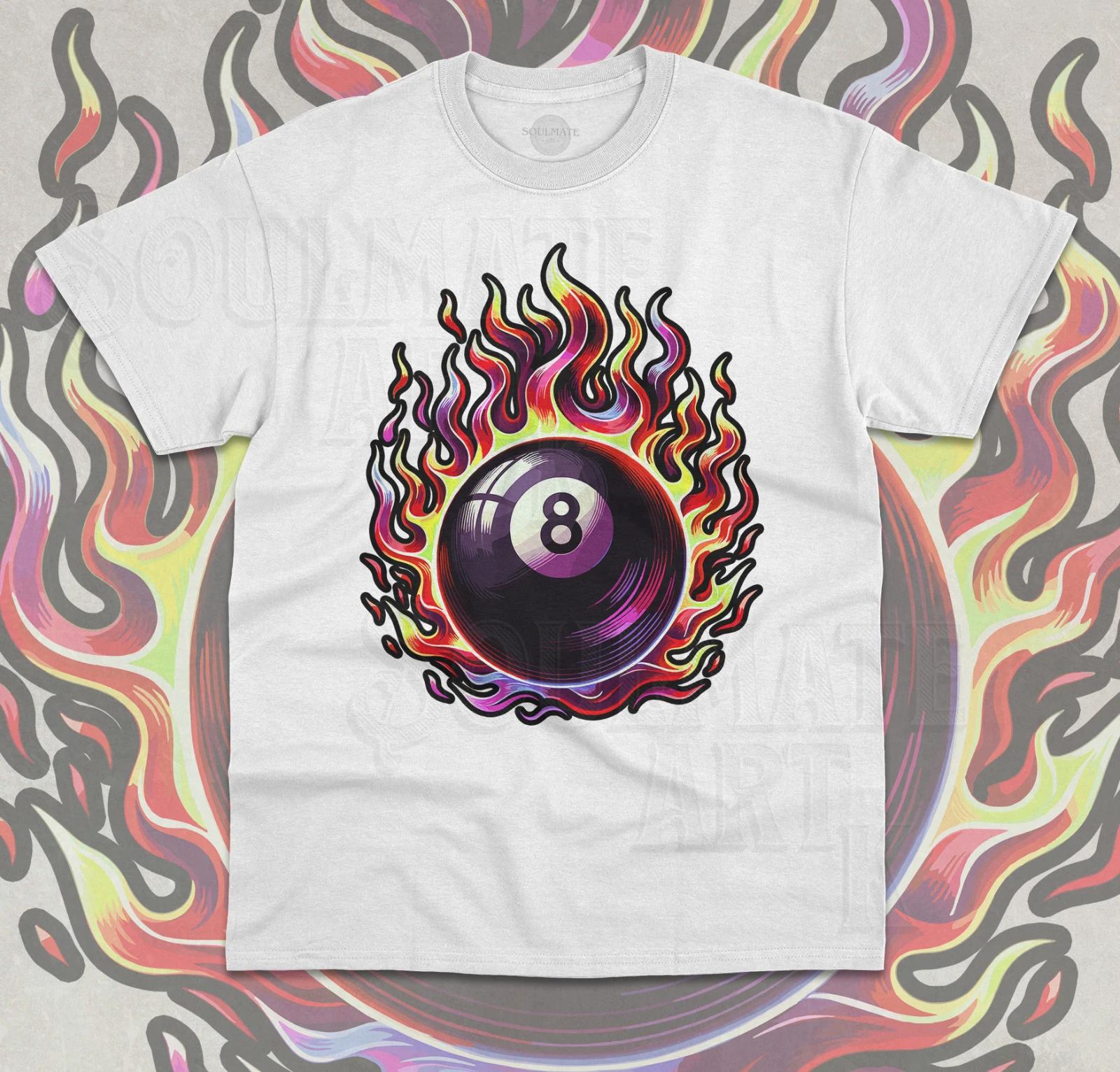 Vintage 8 Ball T-Shirt Y2K Billard Funny Retro Fire Cherry Unisex 90s Shirt 4XL