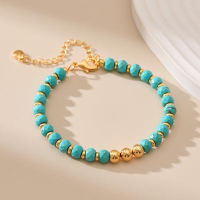 Braccialetto con Charm in Acciaio Inossidabile Placcato Oro con Perline di Turchese Sfaccettato