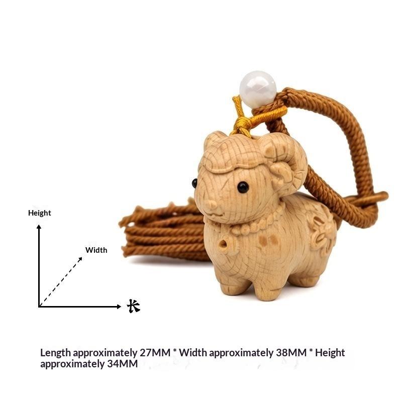 Carved Sandalwood Cute Ram Pendant Wooden Keychain Bag Decor Artistic Craft Creative Style Polished Surface Animal Zodiac