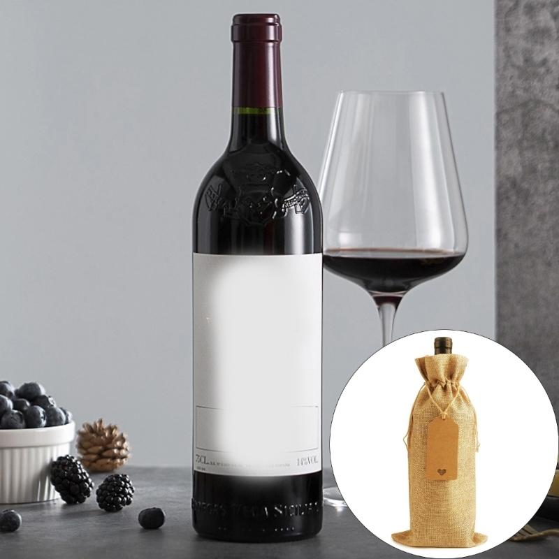 Pack of 10 Hemps Protective Cover for Drink Elegant Wine Bottle Bags Champagne Pouches with Drawstring