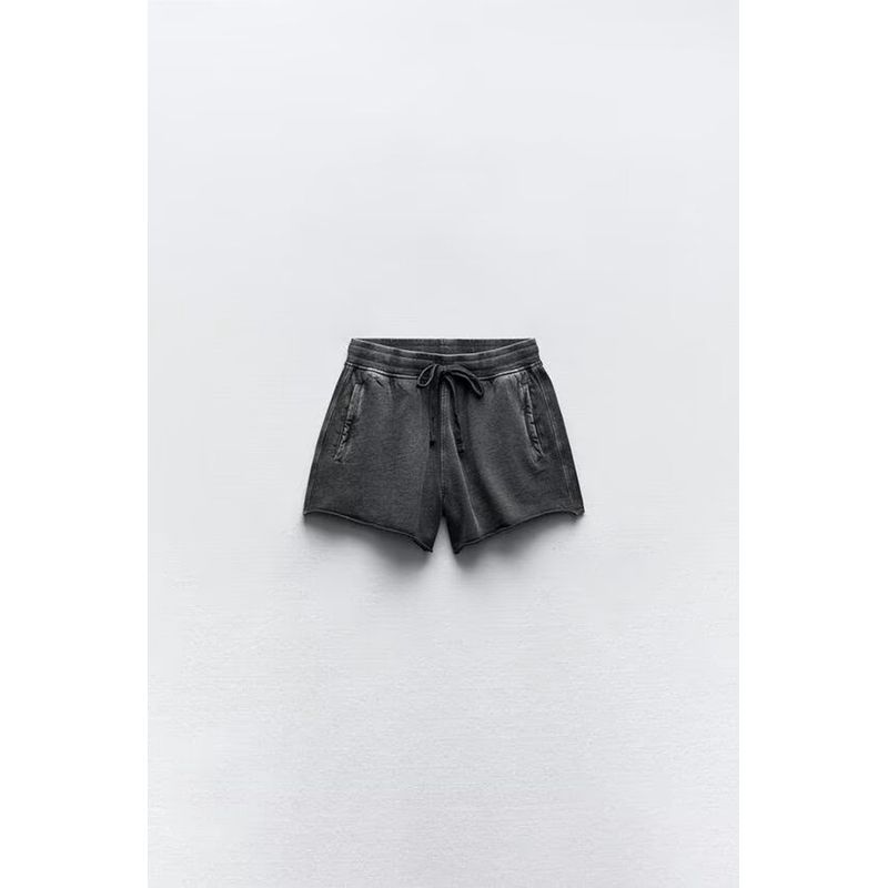 

Za2024 Summer New Women clothes High Waist Elastic Band Casual Washing Effect Flannel Shorts 3253319 922 Dark gray M