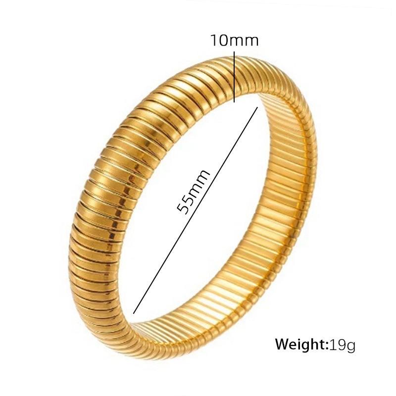 

European & American Vintage Style Titanium Steel Wide Band Bracelet - Trendy Color Block Elastic Snake Bone Design