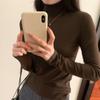 Fungus High Collar Solid Color Slimming Long-sleeved T-shirt Women's Autumn and Winter New Ins Right Shoulder Inner Layering Shirt Top