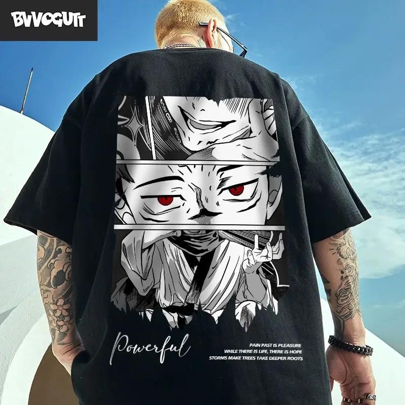 Summer casual T-shirt Loose Harajuku cotton short sleeve Japanese anime printed T-shirt men's and women's manga tops 100% cotton