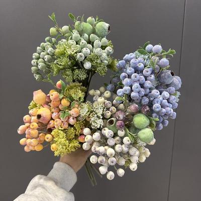 Luxurious Blueberry Faux Flower Bouquet for Living Room Decoration and Photography Props