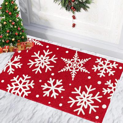 Christmas Door Mat Christmas Snowflake Coir Doormat Xmas Winter Welcome Floor Mat Non-Slip Entrance Door Rugs for Indoor Outdoor