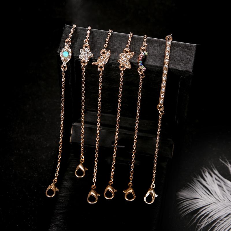 Fashion Colorful Crystal Butterfly Bracelets Set For Women Simple Leaves Flower Moon Eye Stone Charm Bangle Female Party Jewelry