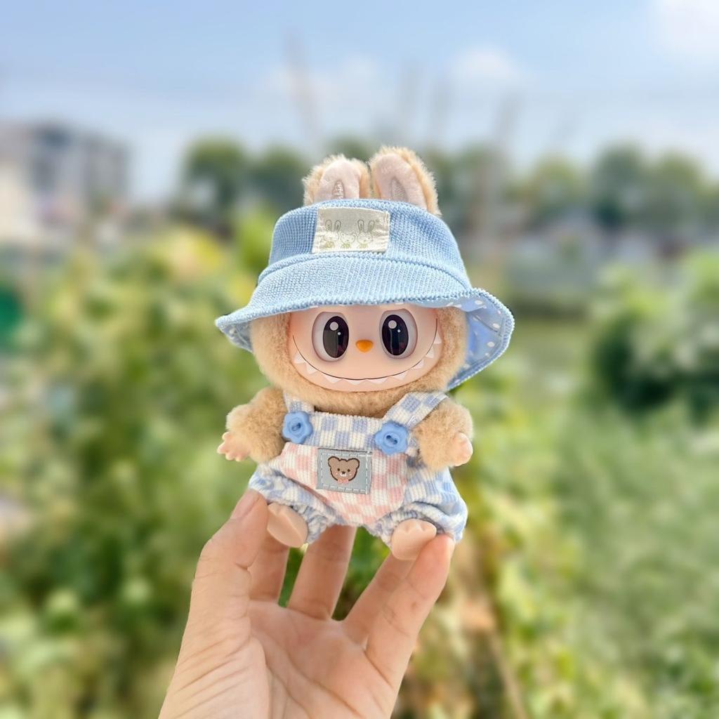 Only Clothes Sitting Party Labubucm Pendant Checkered Clothes Suspender Set Labubu Doll Hat Shoes