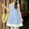 Women Casual Square Collar Loose Sleeveless Plaid Print Tank Tops