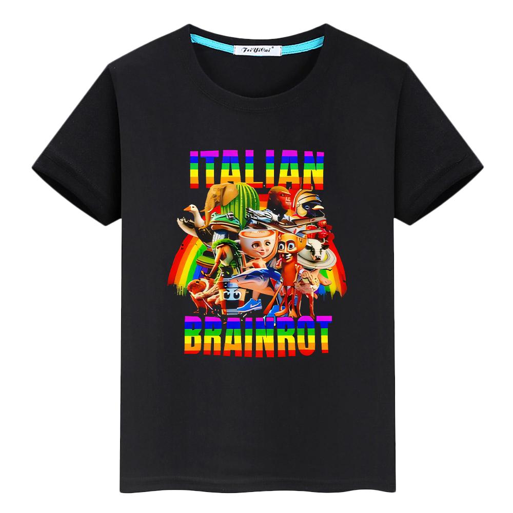 Italian Brainrot T Shirt for Kids Boy 10years  Print  100%Cotton Cartoon Tees Short  Anime Tops Y2k One Piece Kids Clothes Girls