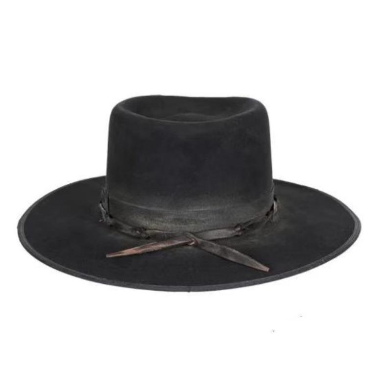 Pork Pie Top Sheep Felt Hat Solid Sheep Felt Hat Web Decorated Pure Wool Felt Hat