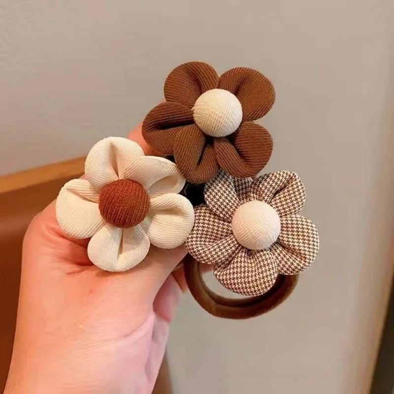 Korean Coffee Support Elastic Hair Bands Children Flower Hair Rope Ties Headwear Girls Kids Hair Accessorie Hot