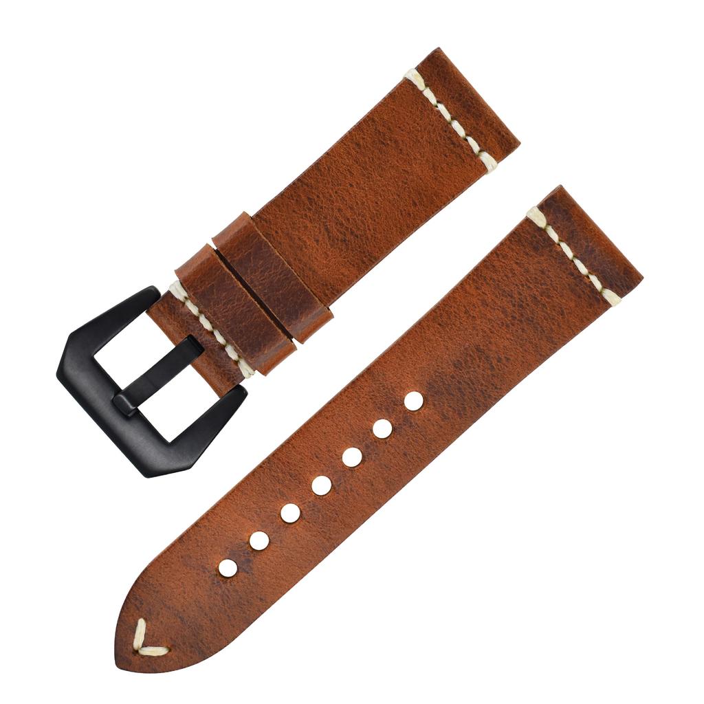 Handmade In Pure Cowhide, Suitable For Apple Watch, Cracked Leather Strap, Stainless Steel Pin Buckle, Fat Sea Strap.